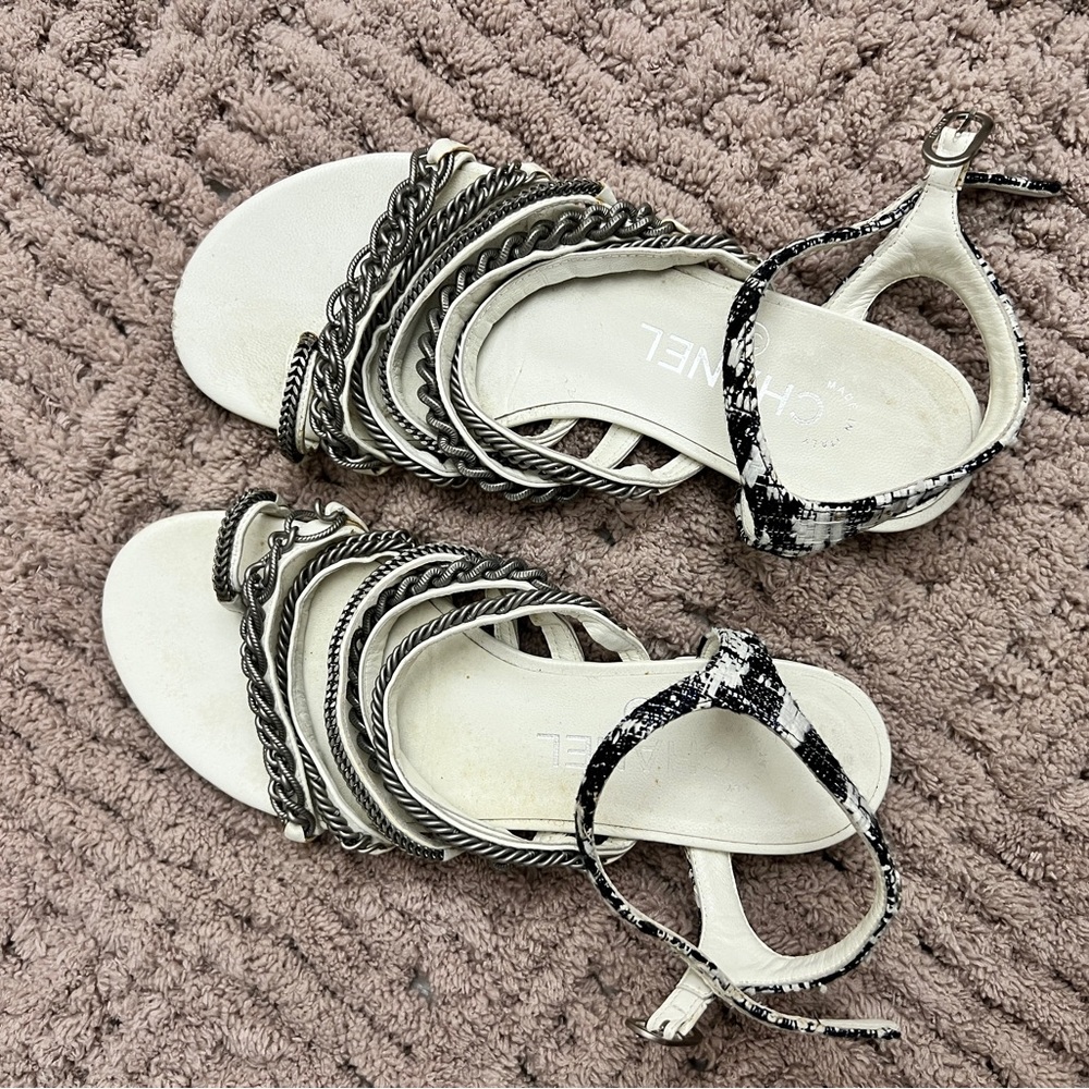CHANEL Tweed Chain Flat Sandals - Picture 2 of 4